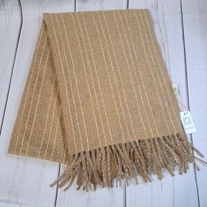 Pretty Persuations Tan Striped Scarf With Fringe.